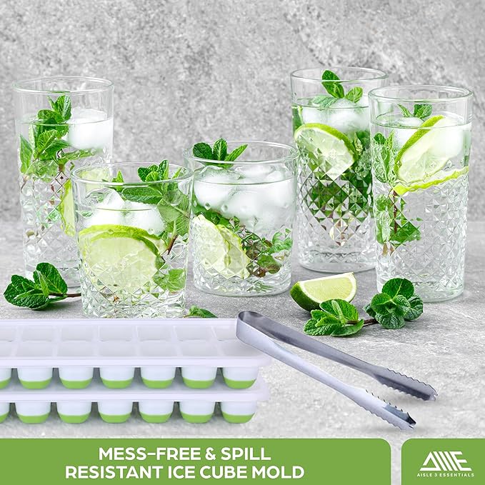 Ice Cube Tray Set with Lids & Bin, 4 Silicone Ice Trays with Scoop & Tongs, BPA Free Ice Maker for Whiskey, Cocktails, Coffee & Freezer Storage