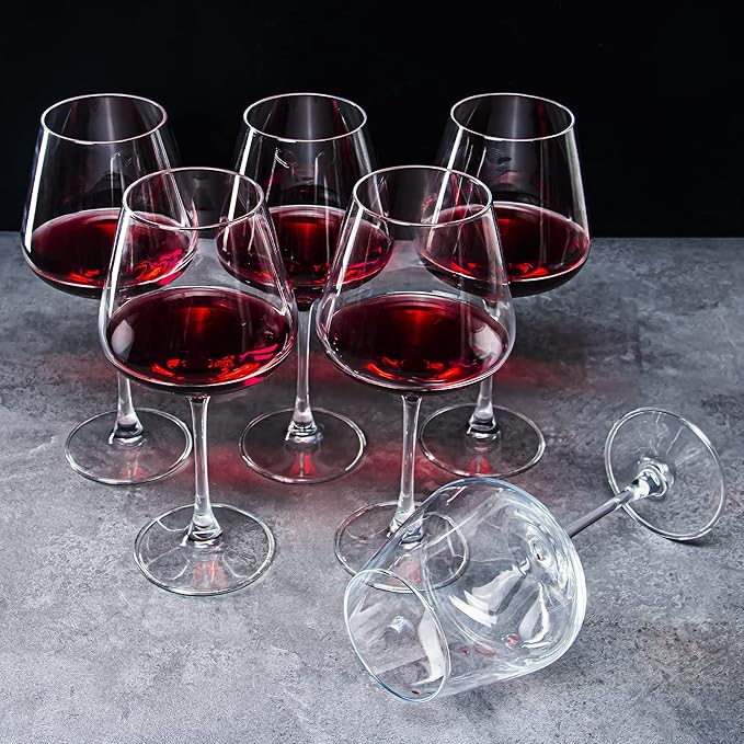 Red Wine Glasses Set of 6, 20 oz Large Burgundy Wine Glasses, Long Stem Wine Glasses for Wine Tasting, Perfect Ideal for Dinner Party, Wedding, Birthday