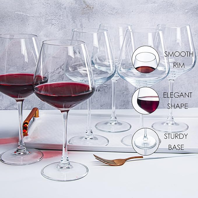 Red Wine Glasses Set of 6, 20 oz Large Burgundy Wine Glasses, Long Stem Wine Glasses for Wine Tasting, Perfect Ideal for Dinner Party, Wedding, Birthday