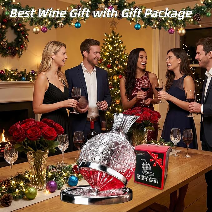 Crystal Red Wine Decanter Set - 360° Rotating Wine Aerator Carafe Soccer Design, 1.5L Hand-Blown Crystal Glass Wiskey Decanter with Gift Box, for Wine Lovers & Soccer Fans (Silver)