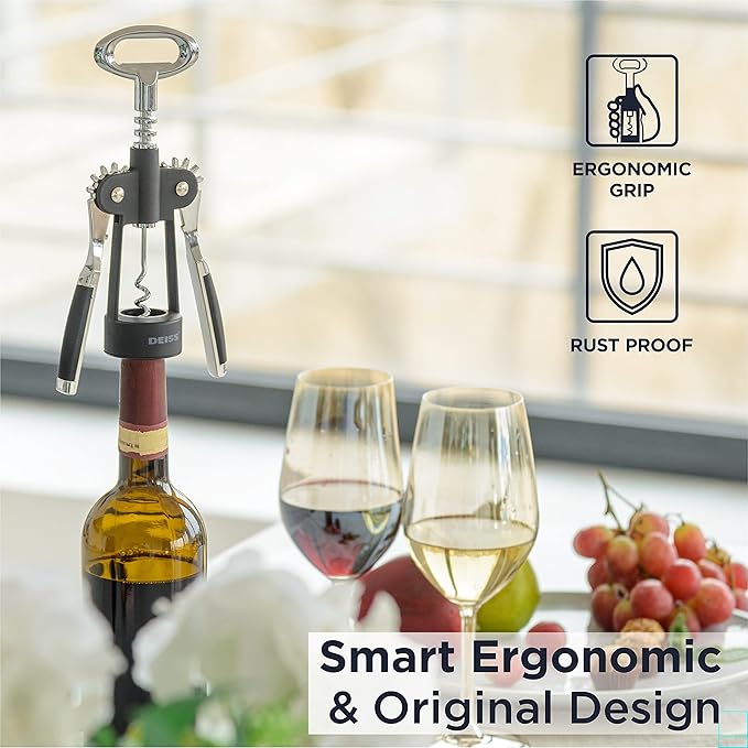 Deiss PRO Wing Corkscrew Wine Opener - 2 in 1 Wine Corkscrew and Beer Opener - The Easiest Way to Open Wine Bottle Corks - Reliable and Sturdy Wine Opener - Wine Bottle Opener