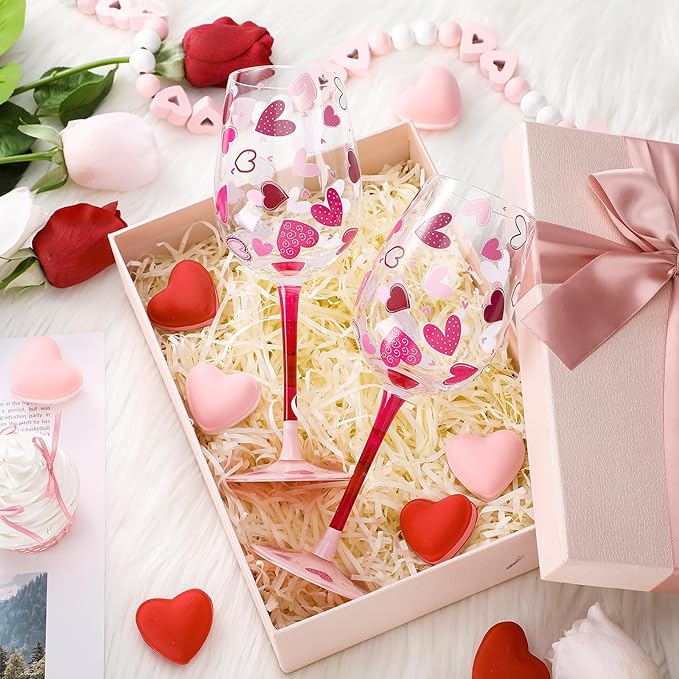SiliFine 4 Pcs Valentine's Day Party Stemmed Wine Glasses Hand Painted Drinking Cup Wine Glasses for Birthday Theme Holiday Party Supply