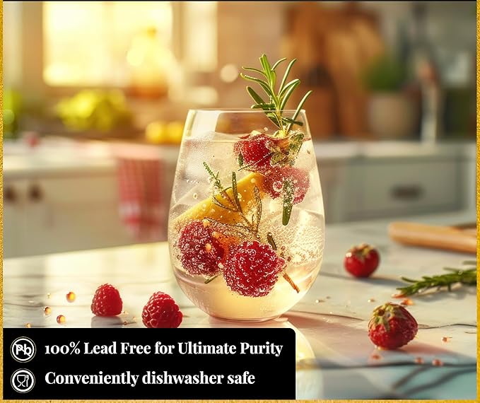 Upgraded Design of Our 2017 New York Times Best Stemless Wine Glass (Sweethome) – Made in Europe – Reinforced Base for Added Stability & Premium Feel, Dishwasher-Safe, Lead-Free, 17 oz. (2)