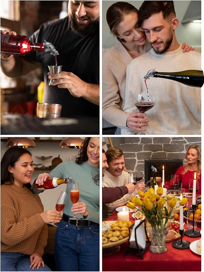 Sea Turtle Wine Pourer Bottle Stopper, Metal Animal Wine Aerator Spout with Leak-Proof Rubber, Universal Fit for Wine & Liquor Bottles, Drip-Free Turtle Wine Topper Bar Accessory Gifts for Wine Lovers