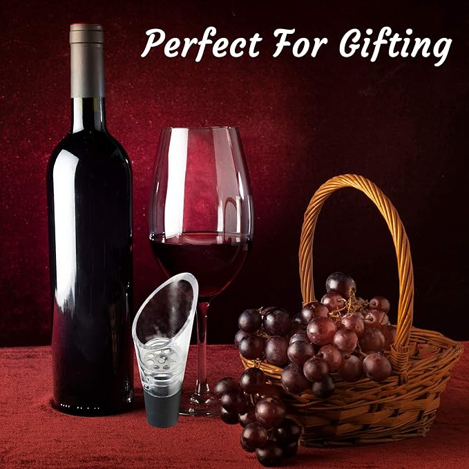 Wine Aerator Pourer Spout – 2-in-1 Diffuser Oxygenator and Pouring Dispenser for Enhanced Smoother Flavors of Red Wines – Silicone Aeration Breather (Black Stopper)