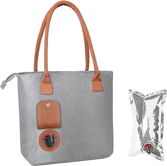 Tirrinia Wine Tote Bag, Beach Cooler for Travel Gift, Drink Purse Travel Bag with Spout for Picnic, BYOB, Party, Dinner, Pool