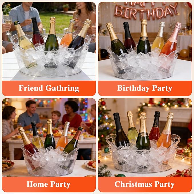 2 PCS Ice Buckets for Parties, 6.5L Large Ice Bucket, 1.7 Gallon Champagne Bucket with 2 Scoops, Beverage Tub Mimosa Bar Supplies for Champagne, Beer, Cocktail
