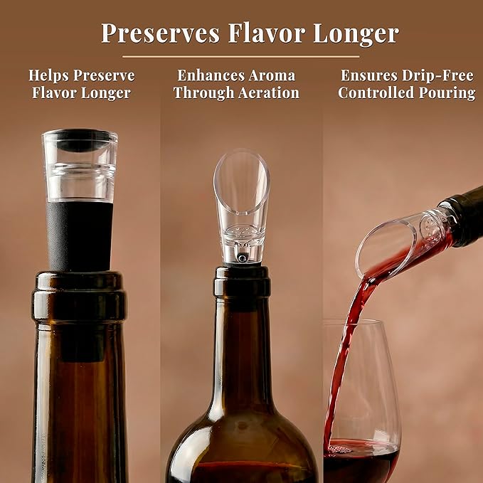 Complete Corkscrew Wine Opener Set With 7 Essential Accessories – Luxury Corkscrew Wine Opener Set for Effortless Uncorking & Wine Preservation – The most Elegant Wine Opener Gift Set (Pure Silver)