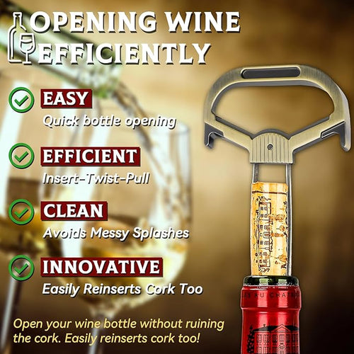 Ah So Wine Opener for Vintage Bottles, Old Wine Corkscrew with Portable Leather Case, Two Prong Cork Puller, for Wine Connoisseurs & Collectors to Uncork, Ideal Gifts for Wine Lovers (Sleek Bronze)