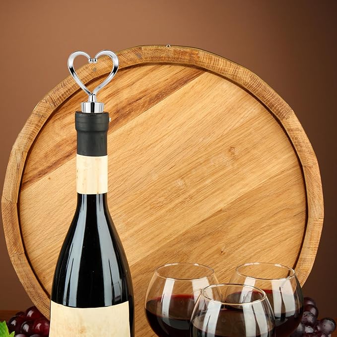 6 Pcs Cute Reusable Heart Shape Wine Bottle Stoppers - Silver, Champagne, Beer