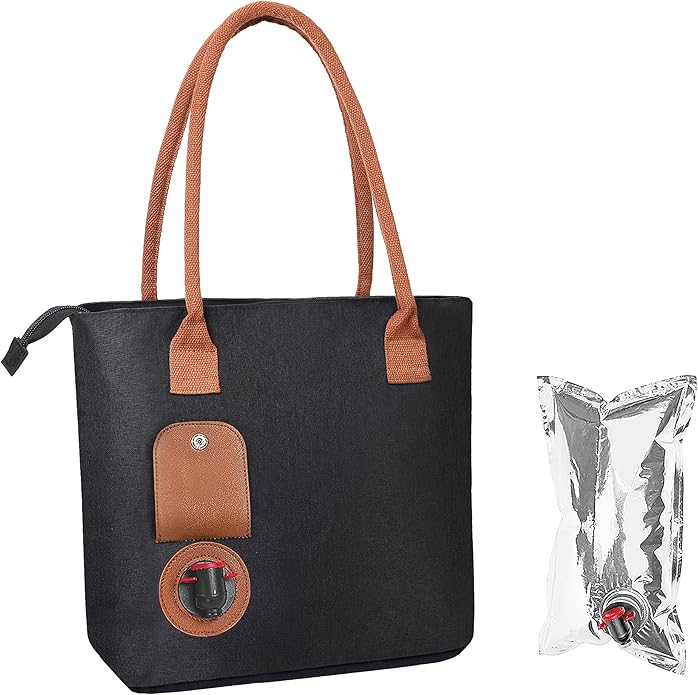 Tirrinia Wine Tote Bag, Beach Cooler for Travel Gift, Drink Purse Travel Bag with Spout for Picnic, BYOB, Party, Dinner, Pool