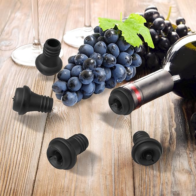52 Pcs Wine Stopper Vacuum Pump Sealer Silicone Saver Resealable Bottle Stoppers for Wine Bottles, Glass Bottles, Kitchen Supplies(Black)
