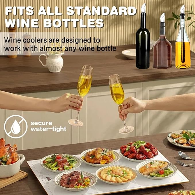 Chiller Bar - Red Chiller Rod, Stainless Steel Iceless Bottle Cooler with Stopper and Pourer | Perfect Wine Chiller Accessory at Home, Bar, Fes