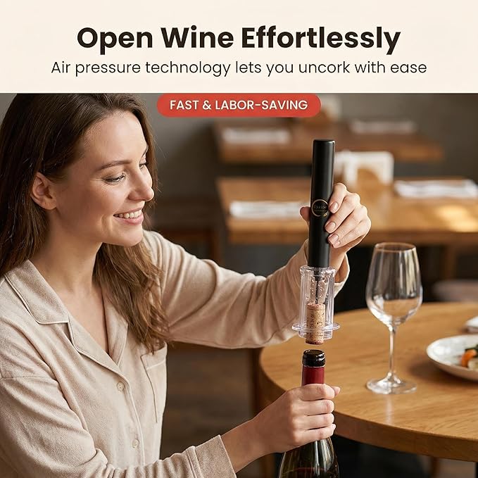 Air Pressure Pump Bottle Opener With Foil Cutter And Aerator Pourer,Simple Cork Remover,Efficient Corkscrew Bottle Opener,Great For Wine Lovers,Perfect Wine Gift. (Black 5 set)
