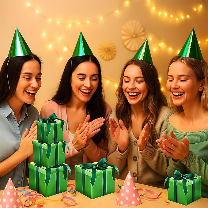Cholemy 5 Pcs Square Nesting Boxes Decorative Gift Boxes with Lid and Ribbon Assorted Sizes Wrap for Wedding, Carnival, Anniversary, Birthday, Bridal Shower Party Gifts(Laser Green)