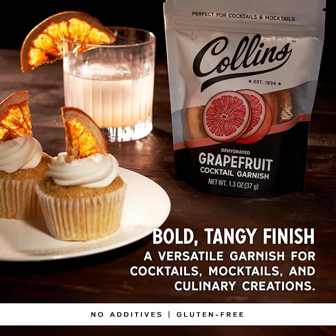 Collins Dehydrated Grapefruit Cocktail Garnish Slices, 1.3 oz – Ideal for Palomas, Gin & Tonics, Mocktails & Culinary Creations – Premium Drink & Food Garnish – 1.3 oz