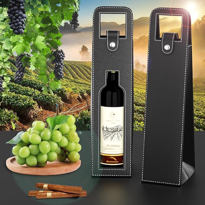 RYDDOY Wine Gift Bag, Reusable Leather Wine Tote Carrier, Single Bottle Champagne Beer Gift Bags Carrier for Birthday, Wedding, Picnic Party, Christmas festival Gifts (Black)