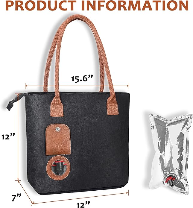 Tirrinia Wine Tote Bag, Beach Cooler for Travel Gift, Drink Purse Travel Bag with Spout for Picnic, BYOB, Party, Dinner, Pool