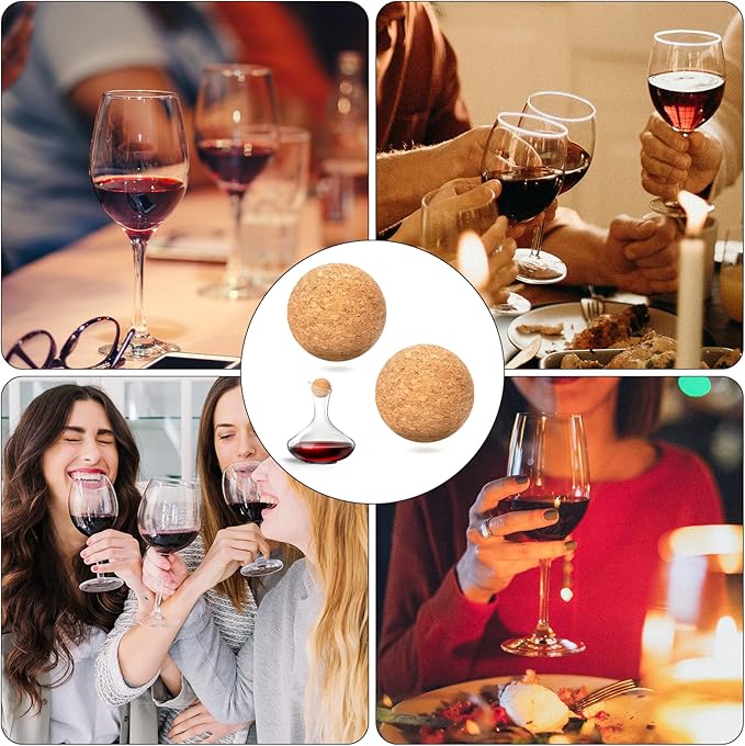 2.4inch Wine Cork Ball Wooden Cork Ball Stopper for Wine, Glass Decanter Stopper 2 Pieces, Decanter Stopper Replacement for Wine Carafe Decanter Bottle Replacement