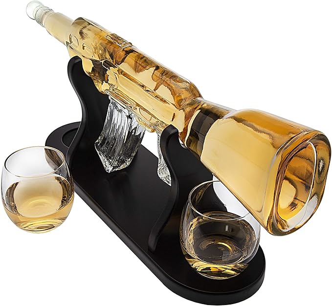 Godinger Gifts for Dad, Whiskey Gifts for Men, Whiskey Decanter Rifle with 2 Whiskey Glasses, Whiskey Decanter Set for Liquor, Scotch, Bourbon Vodka, Gifts for Men Clear