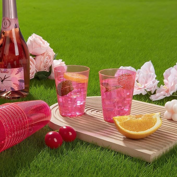 DaYammi 100 Pack Pink Plastic Cups 10Oz Clear Pink Disposable Party Cups for Martini and Cocktail,Fancy Disposable Cup for Wedding,Pink Party Cups Perfect for Mother's Day Party Wedding