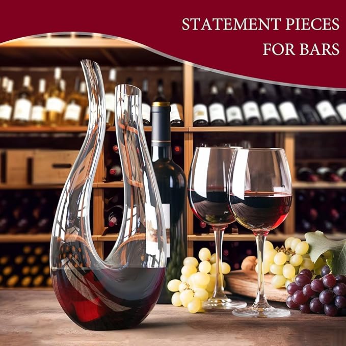 Hand-Blown Lead-Free Crystal Glass Wine Decanter – 750 ml Swan-Neck U-Shape Aerator | Fathers Day Gift, Drip-Free Pour Edge, Wide Stable Base, Easy-Clean Thin Neck | Elevate Dinners & Parties