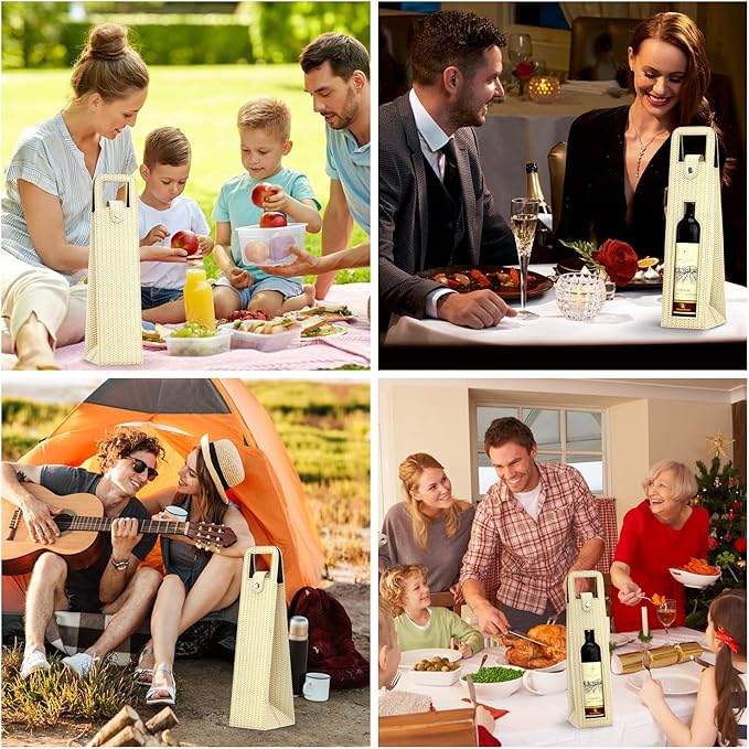 RYDDOY Wine Gift Bag, Reusable Leather Wine Tote Carrier, Single Bottle Champagne Beer Gift Bags Carrier for Birthday, Wedding, Picnic Party, Christmas festival Gifts (Beige)