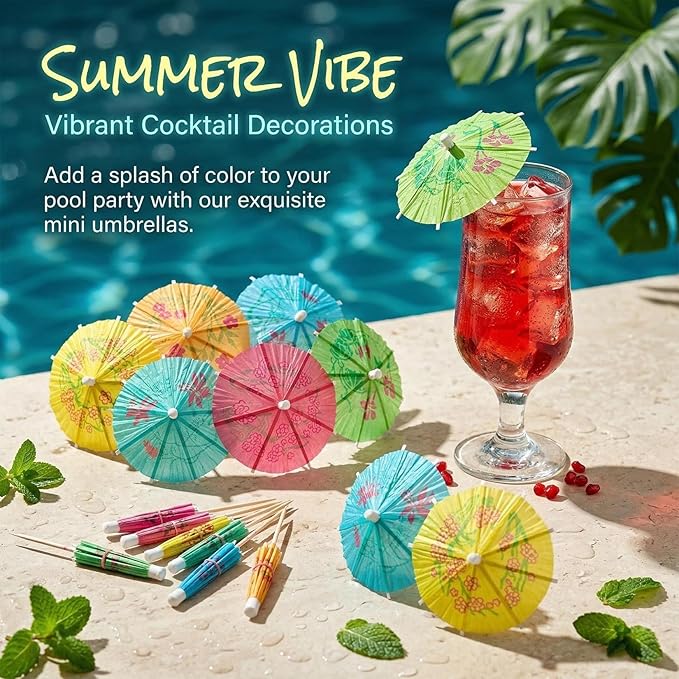 Cocktail Umbrellas - 50PACK Drink Umbrellas for Drinks, Paper Mini Umbrella for Drinks Hawaiian Cupcake Toppers Cocktail Garnishes Colorful Paper Toothpicks for Party Decorations