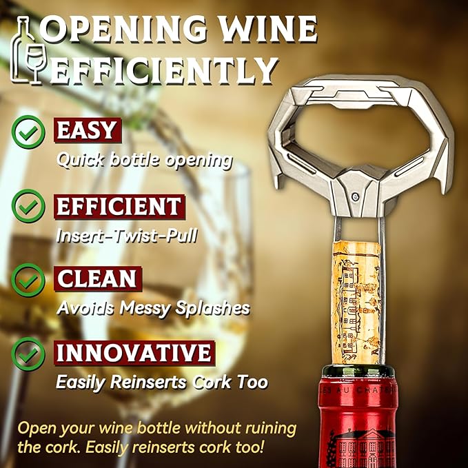 Ah So Wine Opener for Vintage Bottles, Old Wine Corkscrew with Portable Leather Case, Two Prong Cork Puller, for Wine Connoisseurs & Collectors to Uncork, Ideal Gifts for Wine Lovers (Mecha)
