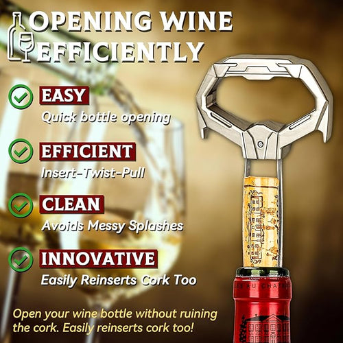 Ah So Wine Opener for Vintage Bottles, Old Wine Corkscrew with Portable Leather Case, Two Prong Cork Puller, for Wine Connoisseurs & Collectors to Uncork, Ideal Gifts for Wine Lovers (Mecha)