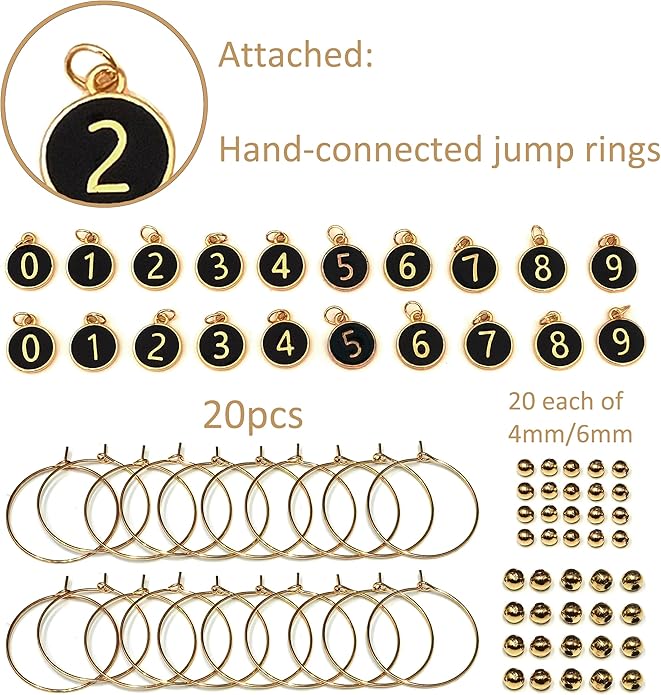 Number Wine Glass Charms - 2 Set of 20pcs Round 0-9 Figures Number Wine Charms for Stem Glasses - Tasting Party Supplies Drink Markers Cup Glass Charm Rings