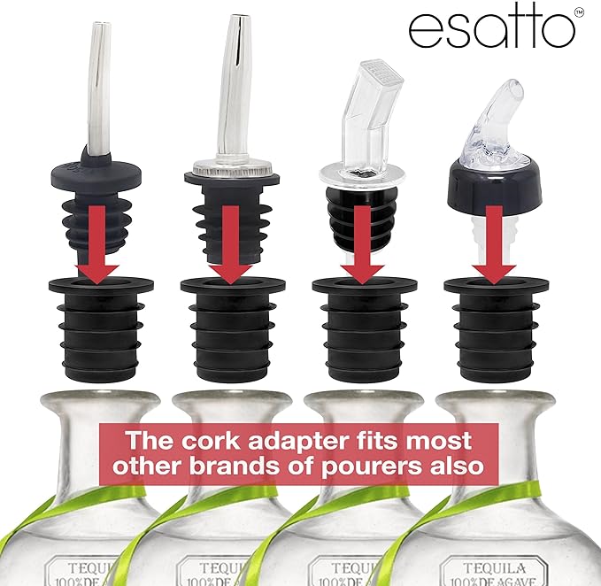 Esatto Pourer with Screen - Premium Quality Liquor Dispenser Pour Spouts with Built-in Filter for Smooth Pouring - Pour Spouts Ideal for Bartenders, Home Bars, and Parties (12 Pack & 4 Cork)