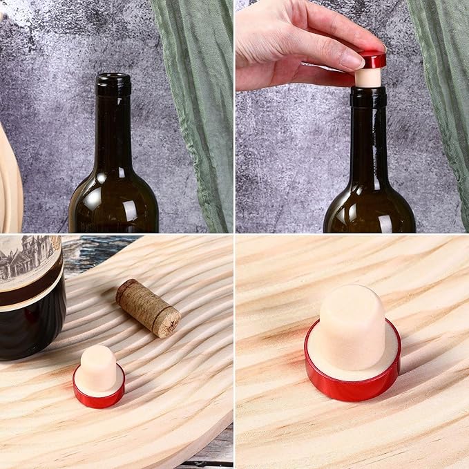 Yookeer T-shaped Stopper Cork Wine Bottle Stoppers Reusable Wine Sealing Plug for Beer Bottles DIY Craft(Black, Gold, Red,24 Pieces)