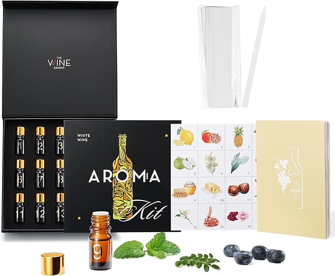 White Wine Aroma Kit - 15 Aromas, Tasting & Smelling Set for White Wines, Training & Educational Gift - Beginners & Sommelier Master, Book & Accessories Guide Included, Wine Game Gifts for Holidays