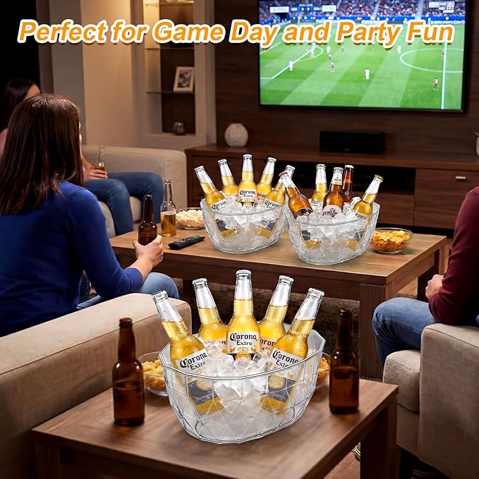 6 Pcs 3 L Ice Buckets with Scoops and Tongs Clear Plastic Ice Bucket Beverage Tubs Acrylic Champagne Cooler for Cocktail Bar Drink Cooler Holder for Mimosa Bar Supplies Chiller Bin