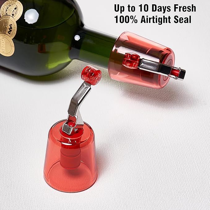 Wine Stopper 2Pack–Airtight Seal Keeps Wine Fresh for Up to 10 Days, Reusable Leakproof Bottle Stoppers for Red/White/Rosé Standard Bottles, Ideal Wine Saver Gift Set for Home, Bar&Party, Transparent