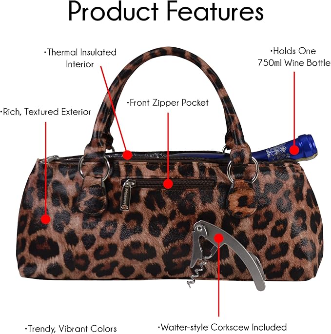 Primeware Wine Clutch Bag (Thermal Insulated) Trendy Women's Carry Tote | Holds Red & White 750mL Bottles | Trendy Fashion | Incl. Portable Waiter-Style Corkscrew
