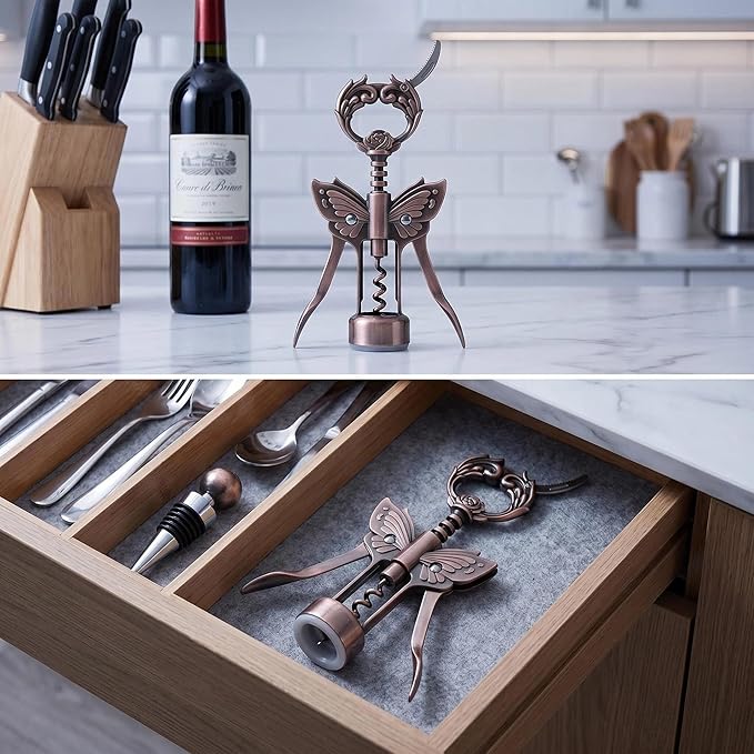 Wine Opener, 3 in 1 Zinc Alloy Premium Wing Corkscrew Wine Bottle Opener with Multifunctional Bottles Opener and Serrated Foil Cutter for Wine and Beer (Bronze)