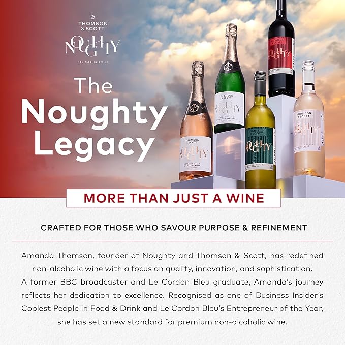 Thomson & Scott Noughty Red, Dealcoholized Rouge Non Alcoholic Red Wine, Dry, Ripe Fruit, Black Pepper, Rose, Cherries, Low Acidity, Organic, Low-Sugar, Syrah Grapes, <0.5% ABV, 750ml Bottle, 1 Pack