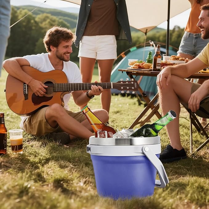 COKTIK 7L Insulated Ice Bucket with Lid，Double Wall Vacuum Stainless Steel Beverage Bucket Keeps Frozen Longer，Holds 6 Longnecks or 3 Bottles of Wine，for Cocktail, Champagne(Deep purple)