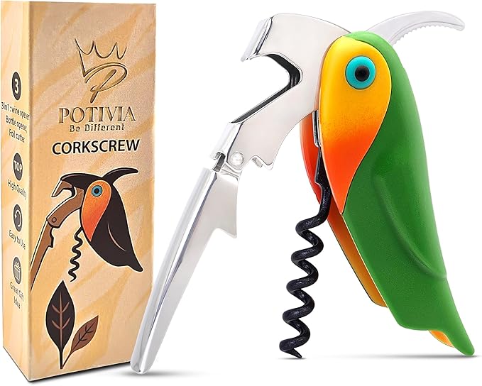 Wine Opener Waiter Corkscrew - Professional Wine Key for Servers & Bartenders with Foil Cutter - Manual Bottle Opener, Double Hinged Bird Shape 3-in-1 (Green)