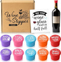 10Pcs Wine Stoppers Set Funny Live Love Wine Pattern Silicone Bottle Covers Gift for Women, Reusable Beverage Corks Strong Sealing Liquor Accessories for Outdoor Picnic Barbecues Party Bars