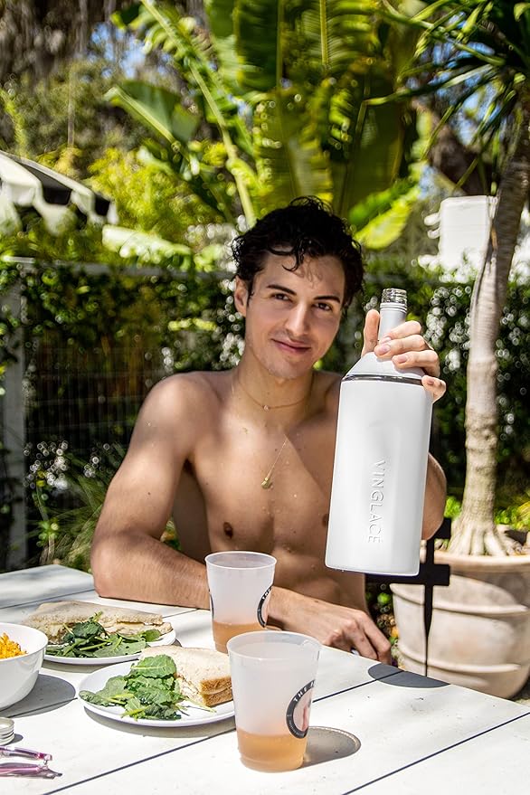 Vinglacé Wine Bottle Chiller- Portable Champagne Insulator- Stainless Steel Wine Cooler Sleeve - Keeps Wine Cold (White)