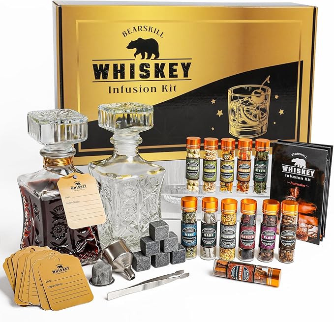 Whiskey Infusion Kit, DIY Alcohol Making Kit for Infusing Bourbon, Rye, Gin, Vodka, Tequila, Rum with Custom Botanicals, Perfect Alcohol Infusion Kits Whiskey Gifts for Men, Dad, Husband