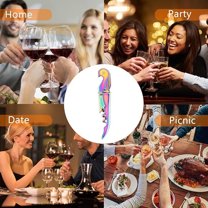 Mirage Corkscrews Wine Key Double Hinge Wine Opener Waiter Corkscrews Rainbow + Gold + Rose Gold 3 PCS