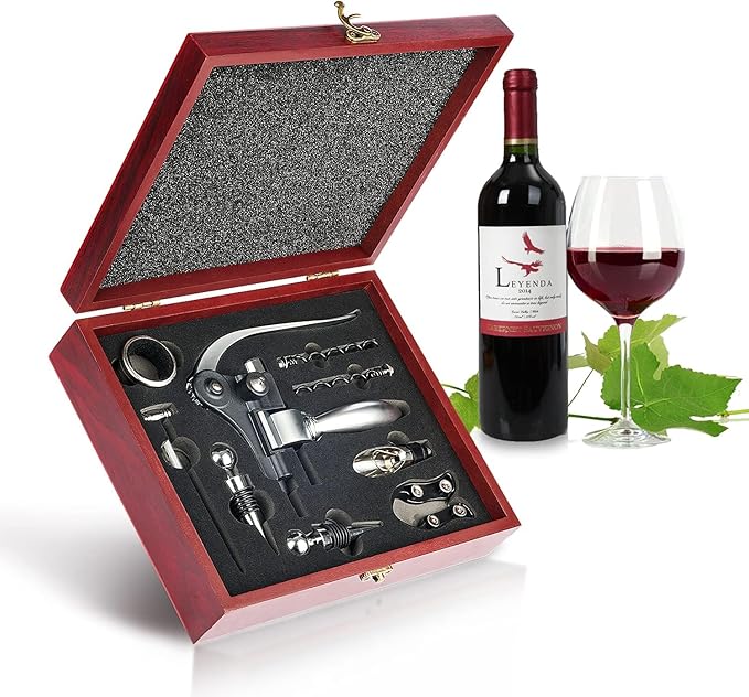 Valentines Day Gifts, 9 PCS Corkscrew Wine Opener Set, Stainless Steel Cork Screw Rabbit Wine Bottle Opener Kit Including Foil Cutter, Pourer, Vacuum Wine Stopper Corkscrews etc