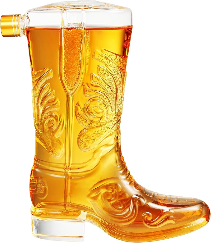 Western Cowboy Boot Whiskey Decanter 27oz – Unique Handcrafted Glass Liquor Bottle, Collectible Barware Birthday, Christmas, Gift for Men, Dad, Husband, Bourbon, Tequila, Scotch, Fathers Day, Home Bar