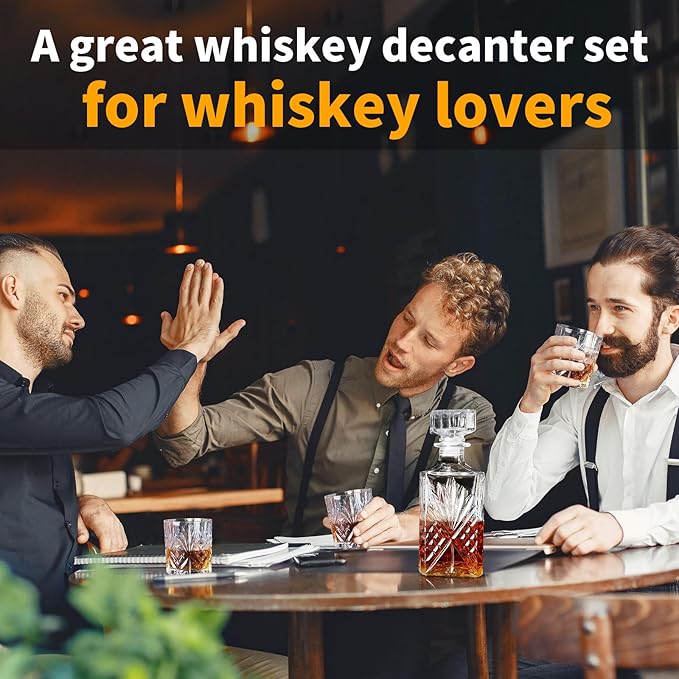 Whiskey Decanter Set for Men with 6 Whiskey Glasses, Clear Decanter Whisky Set Premium Whiskey Decanter Glass Liquor Decanter Set for Whiskey, Bourbon