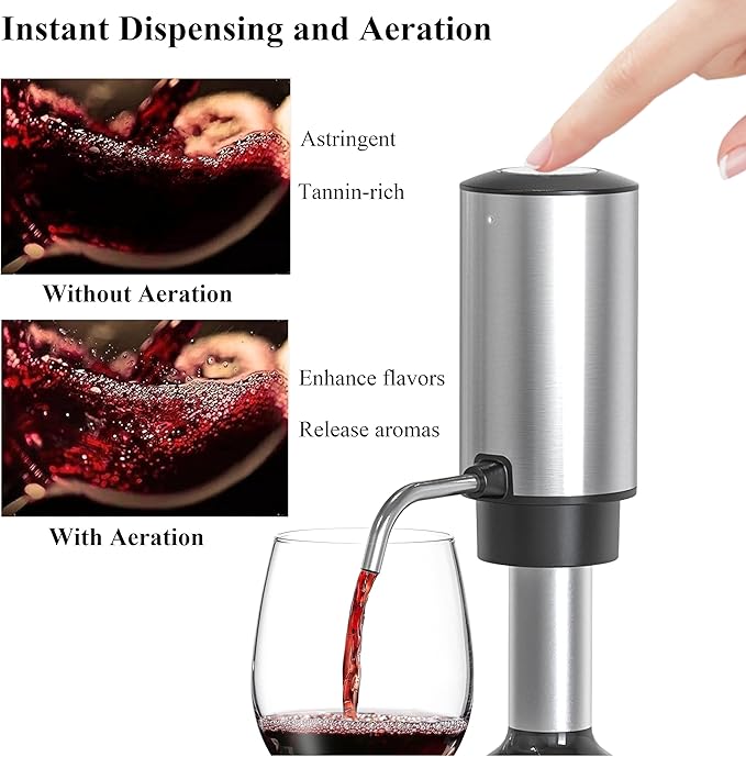 Electric Wine Opener Set with Wine Aerator & Dispenser, Rechargeable Wine Decanter, Foil Cutter & Vacuum Wine Stopper Saver, Stainless Steel Wine Gift Set for Wine Lovers