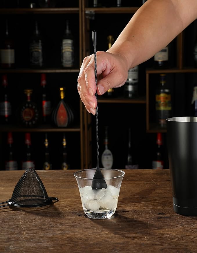 Cocktail Shaker Set - 13-Piece Bar Accessories Kit w/Weighted Boston Shaker, Strainer, Jigger, Muddler,Mixing Spoon and More - Home Bartending Tools, Accessories for Bartender, Matte Black